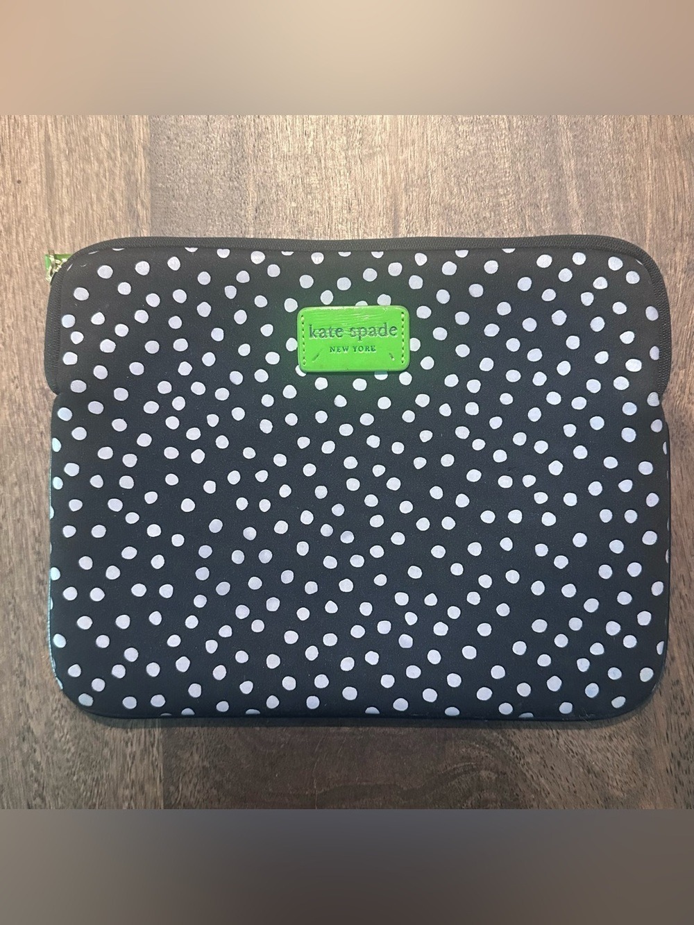 Kate Spade Neoprene iPad Mini Sleeve Pouch Case Black White Polka Dot Neon Green